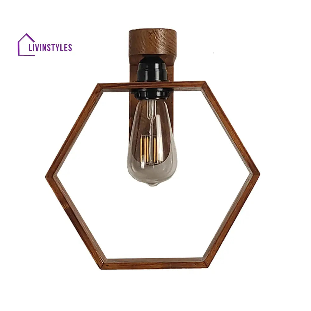 Hex Brown Wooden Wall Light Lights