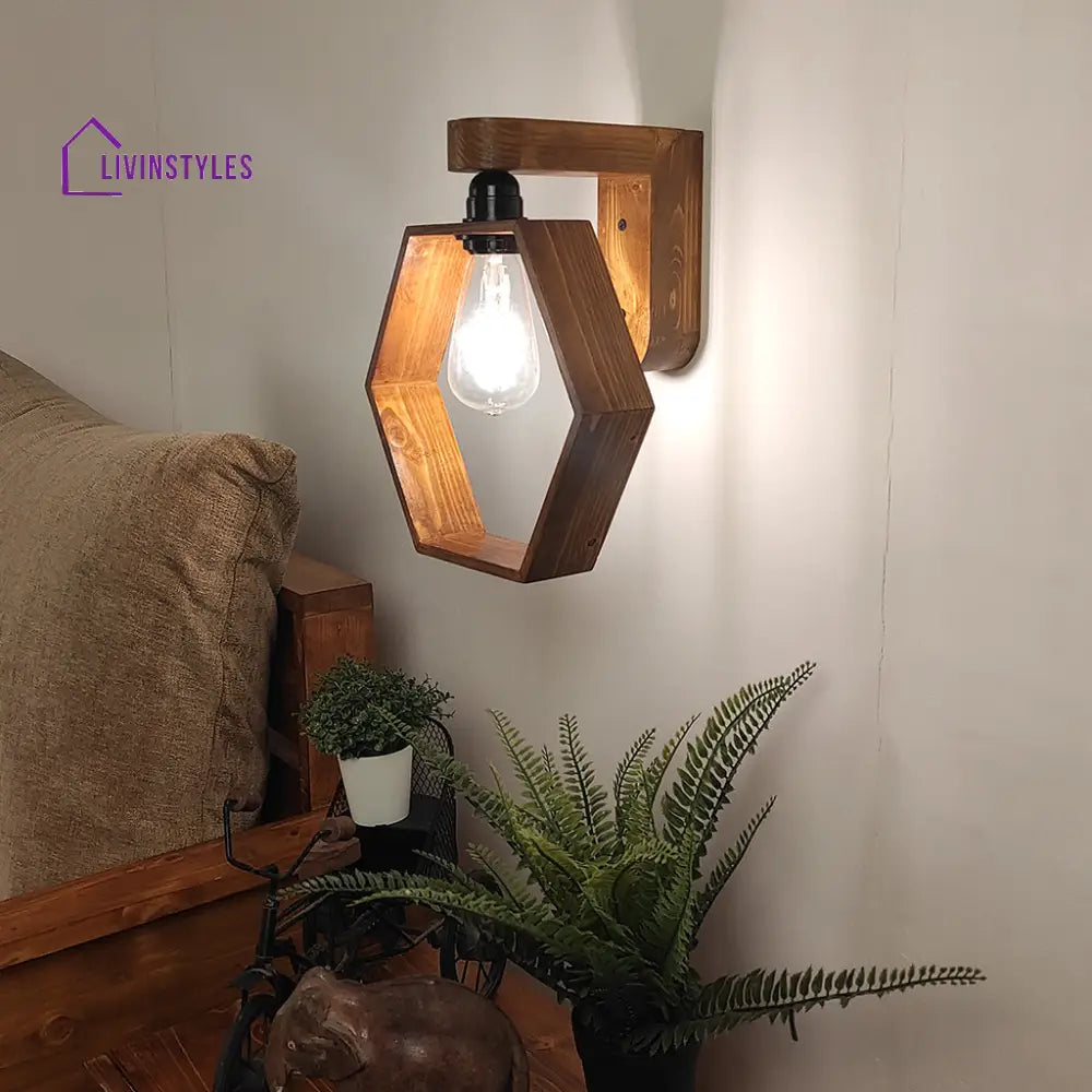 Hex Brown Wooden Wall Light Lights