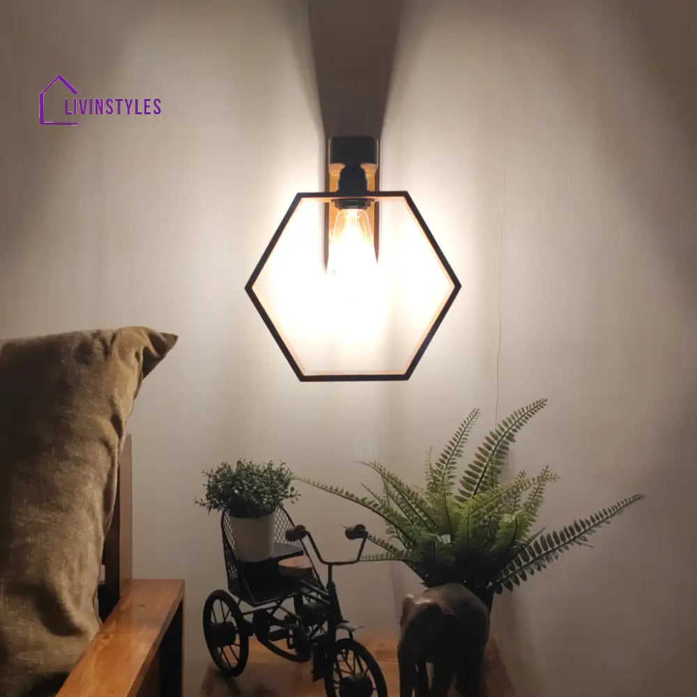 Hex Brown Wooden Wall Light Lights