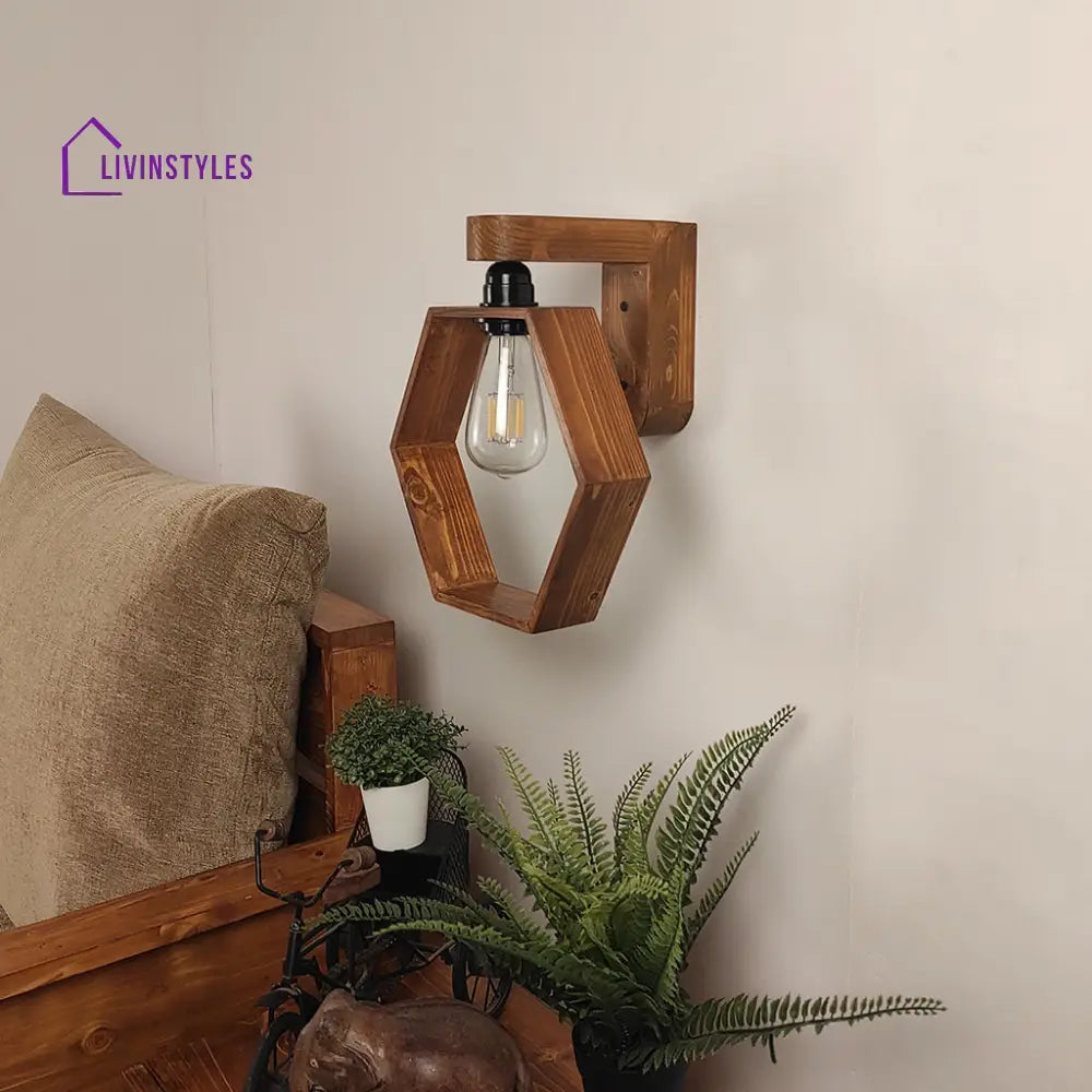 Hex Brown Wooden Wall Light Lights