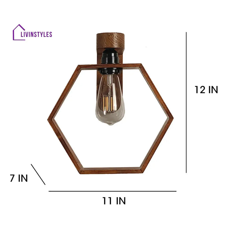 Hex Brown Wooden Wall Light Lights