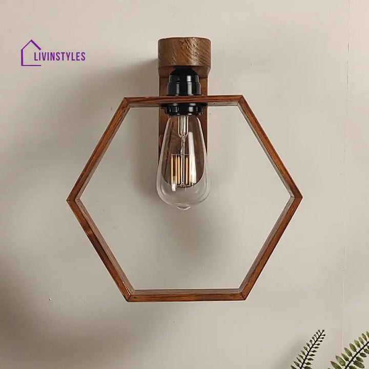 Hex Brown Wooden Wall Light Lights