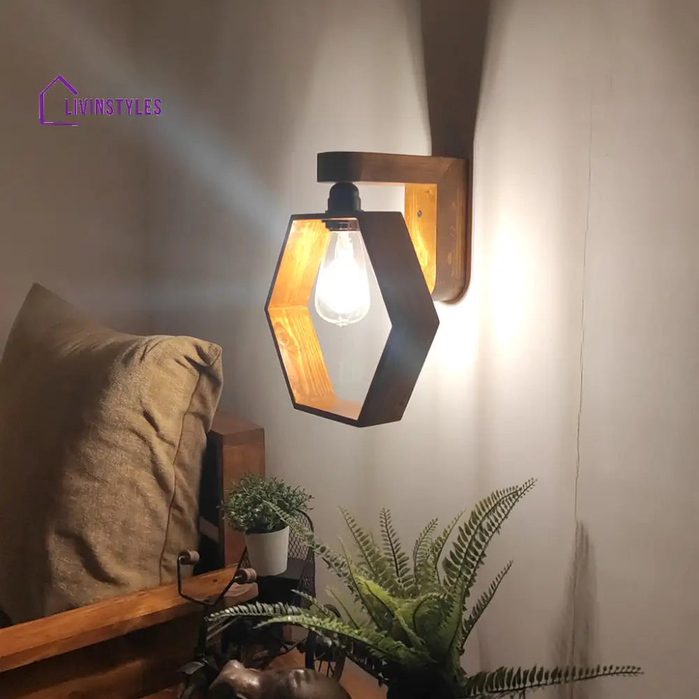 Hex Brown Wooden Wall Light Lights