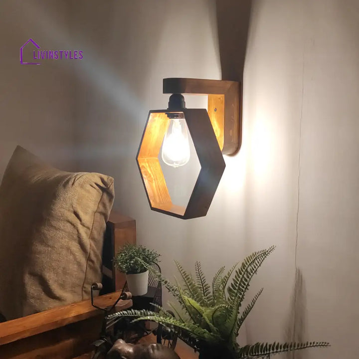 Hex Brown Wooden Wall Light Lights