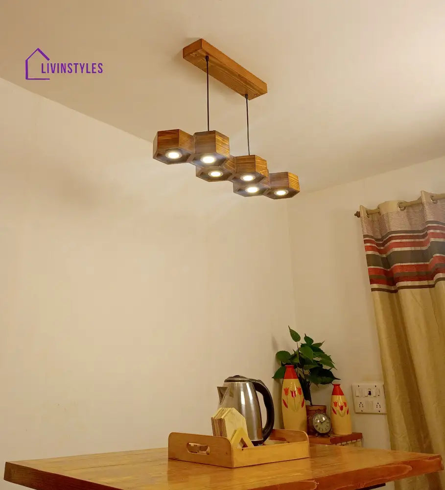 Hexa 36 Brown Wooden Led Hanging Lamp Lamps