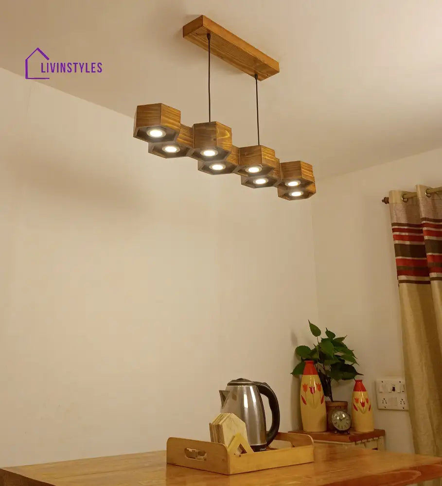 Hexa 48 Brown Wooden Led Hanging Lamp Lamps