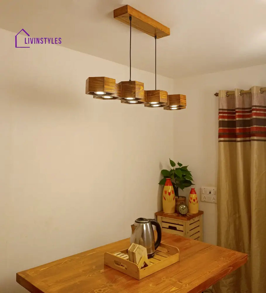 Hexa 48 Brown Wooden Led Hanging Lamp Lamps