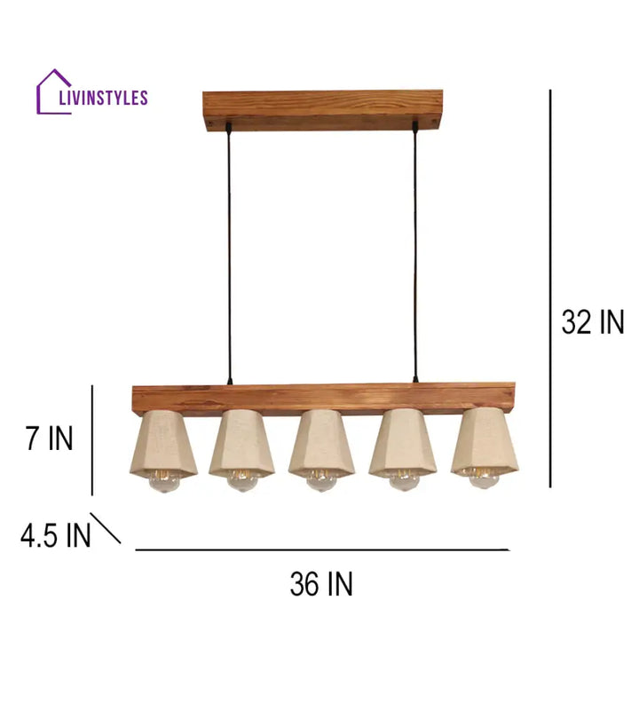 Hexa Brown Series Hanging Lamp With Beige Fabric Lampshades Lamps