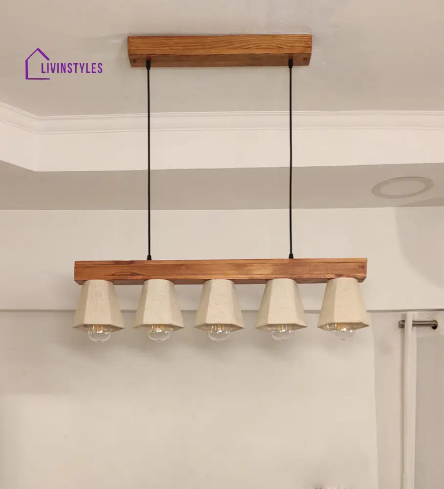 Hexa Brown Series Hanging Lamp With Beige Fabric Lampshades Lamps