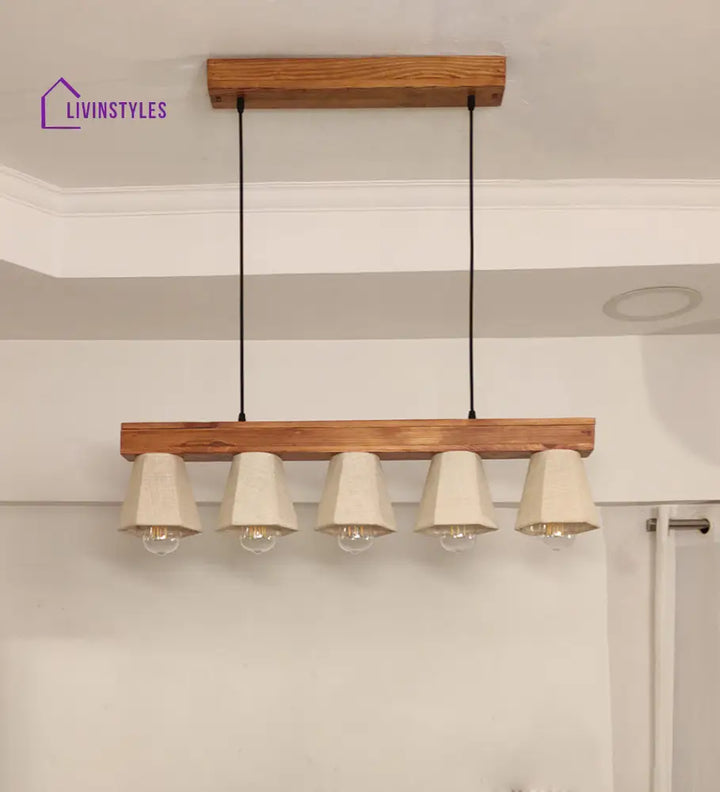 Hexa Brown Series Hanging Lamp With Beige Fabric Lampshades Lamps