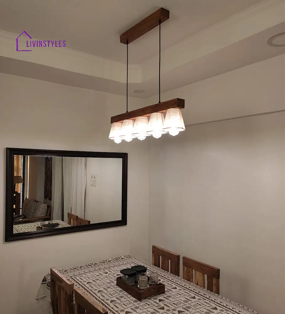 Hexa Brown Series Hanging Lamp With Beige Fabric Lampshades Lamps