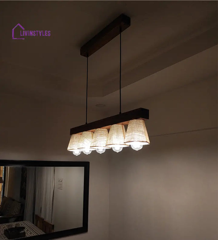 Hexa Brown Series Hanging Lamp With Beige Fabric Lampshades Lamps