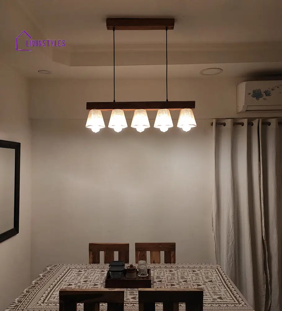 Hexa Brown Series Hanging Lamp With Beige Fabric Lampshades Lamps