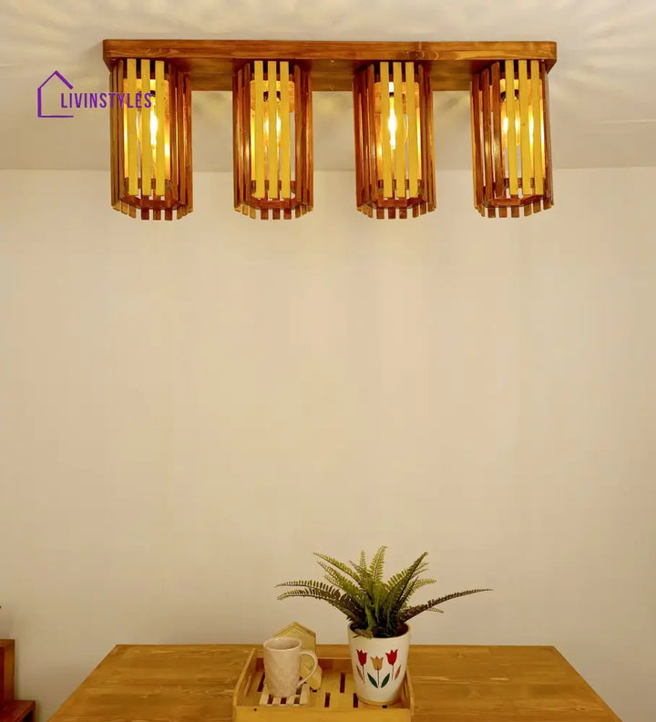 Hexa Brown Wooden 4 Series Ceiling Lamp Lights