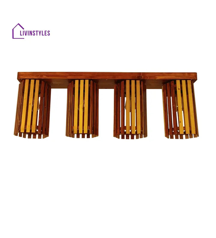 Hexa Brown Wooden 4 Series Ceiling Lamp Lights