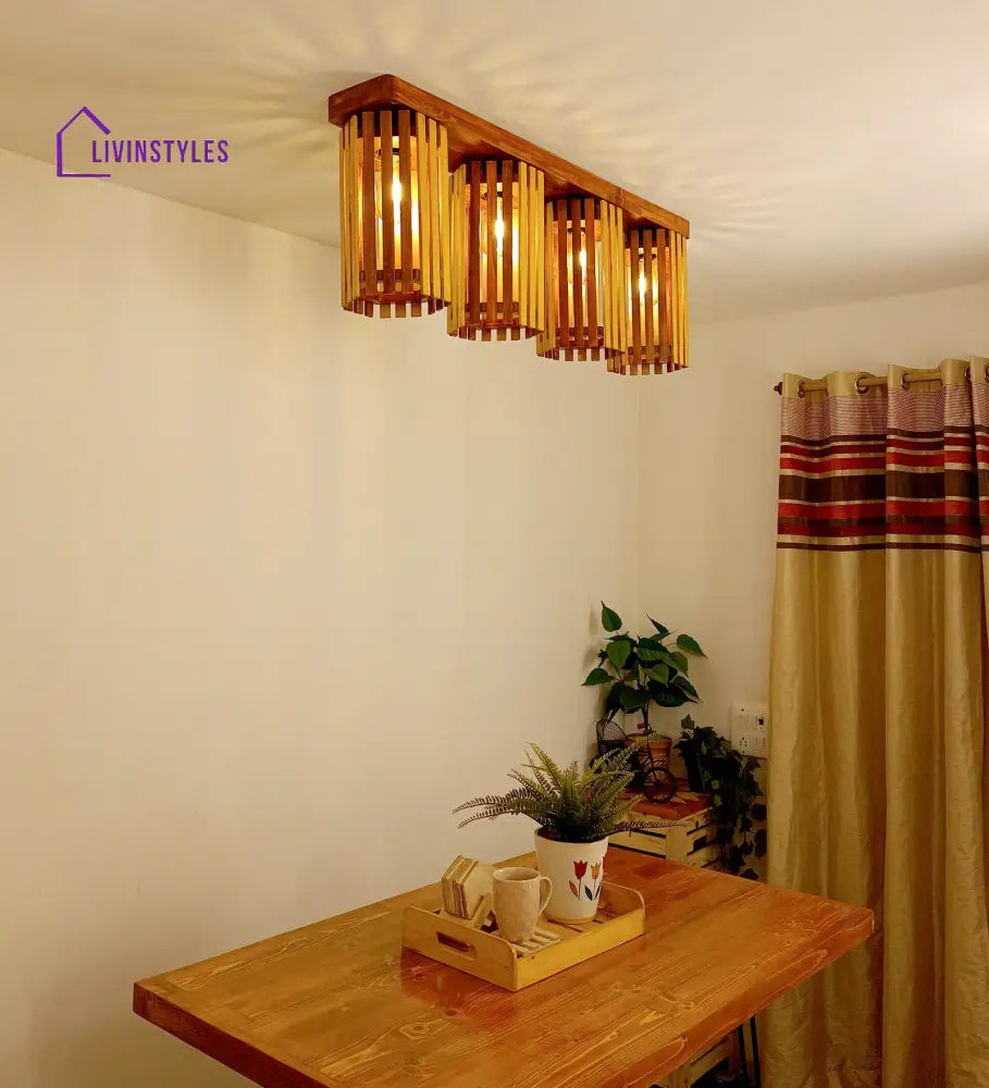 Hexa Brown Wooden 4 Series Ceiling Lamp Lights