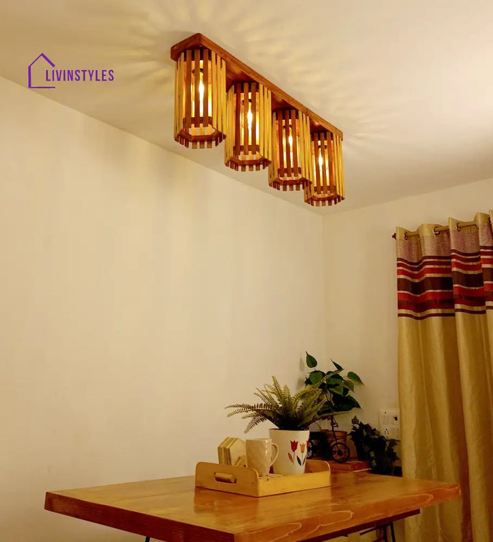 Hexa Brown Wooden 4 Series Ceiling Lamp Lights