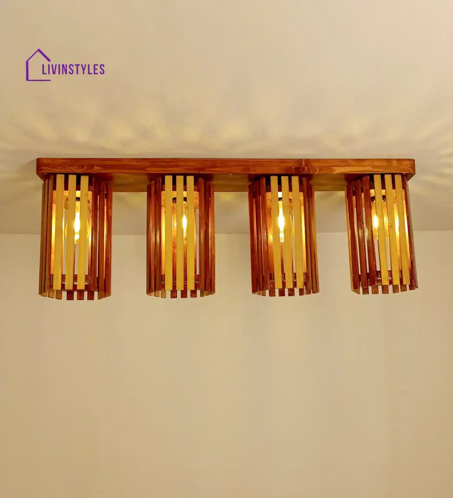 Hexa Brown Wooden 4 Series Ceiling Lamp Lights