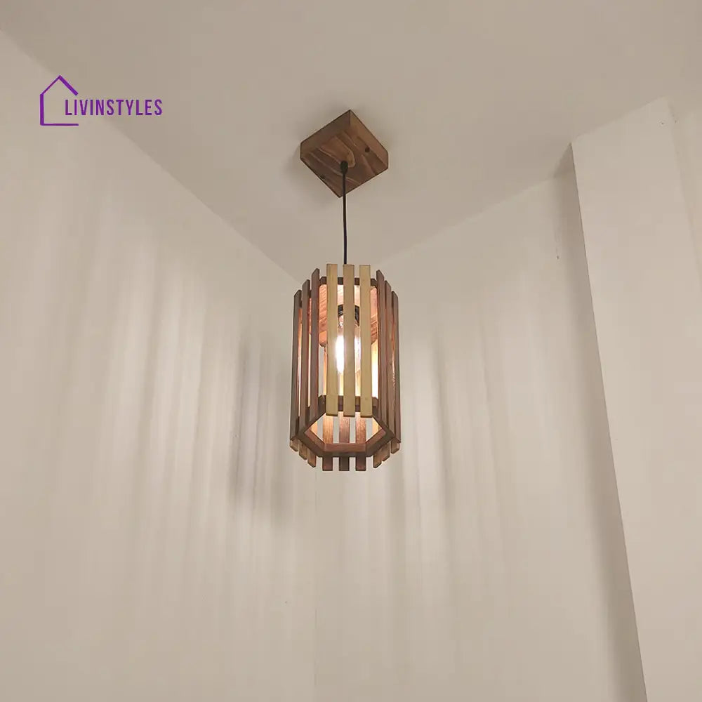 Hexa Brown Wooden Single Hanging Lamp Lamps