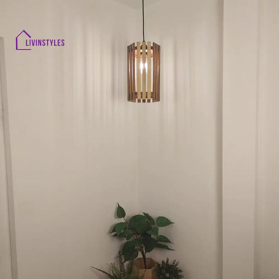 Hexa Brown Wooden Single Hanging Lamp Lamps