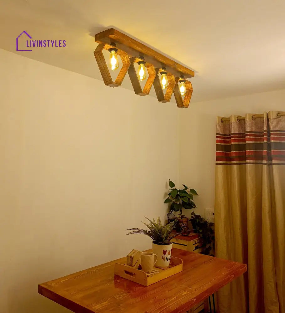 Hexad Brown Wooden 4 Series Ceiling Lamp Lights