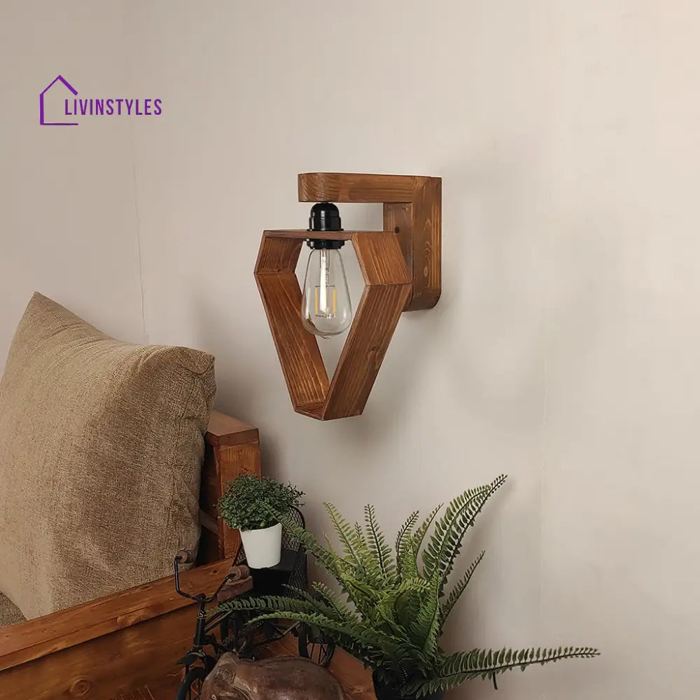 Hexad Brown Wooden Wall Light Lights