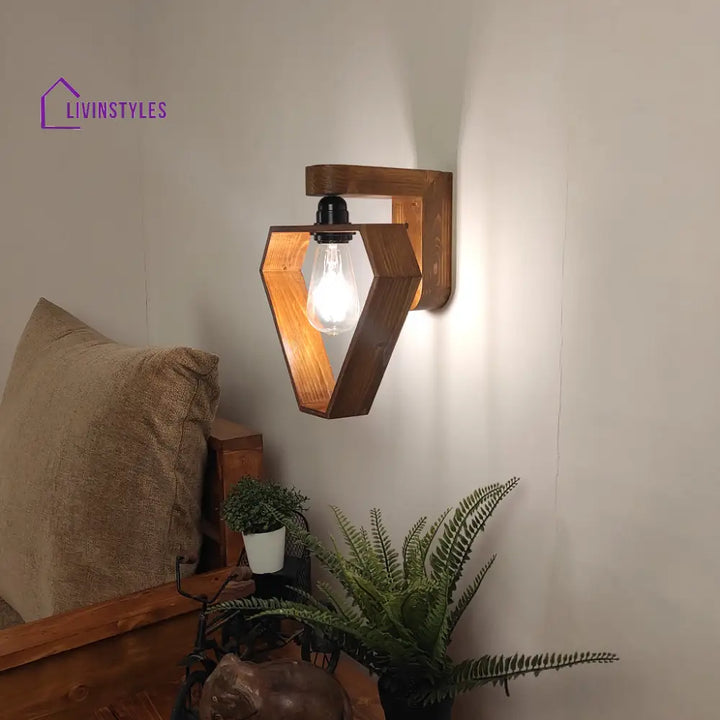 Hexad Brown Wooden Wall Light Lights