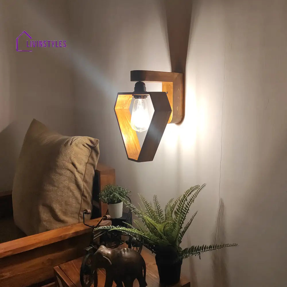 Hexad Brown Wooden Wall Light Lights