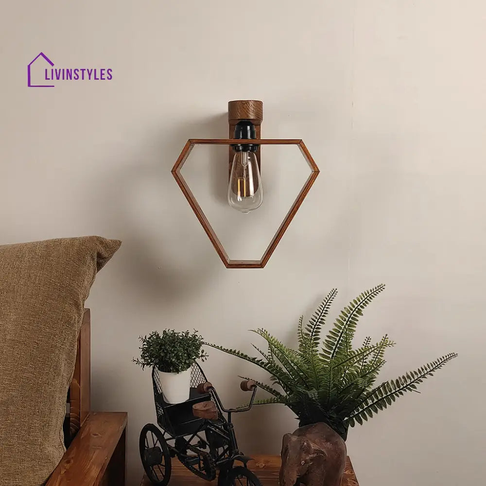 Hexad Brown Wooden Wall Light Lights