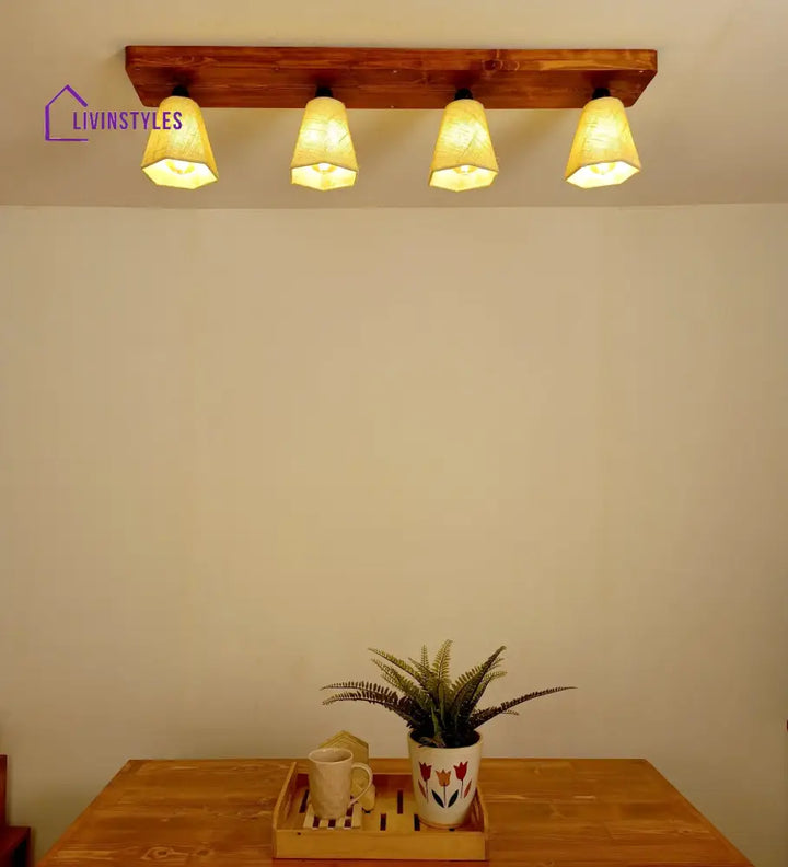 Hexagon Brown Wooden 4 Series Ceiling Lamp Lights