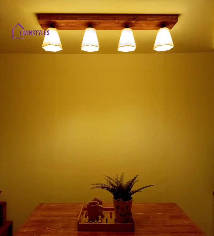 Hexagon Brown Wooden 4 Series Ceiling Lamp Lights