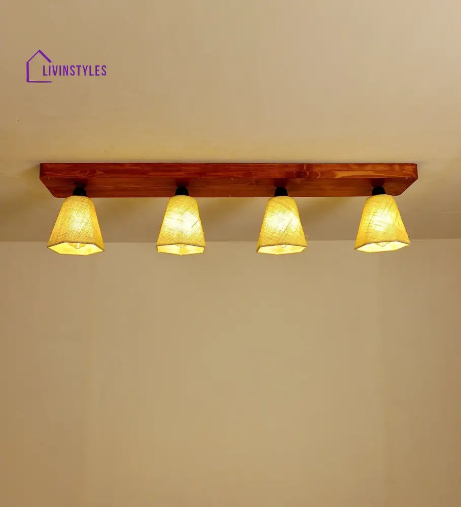 Hexagon Brown Wooden 4 Series Ceiling Lamp Lights