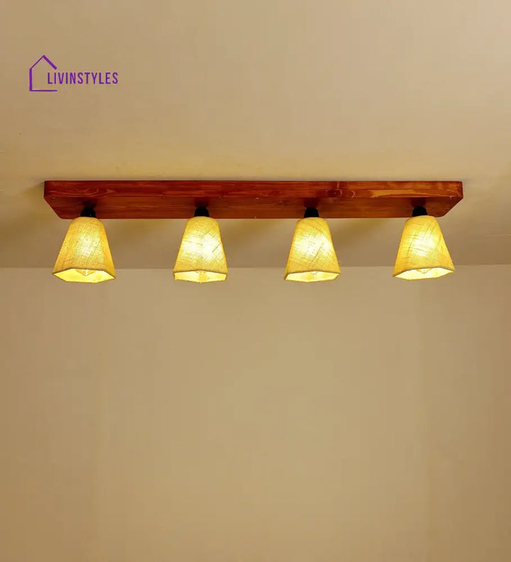 Hexagon Brown Wooden 4 Series Ceiling Lamp Lights