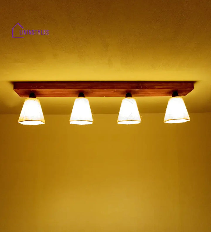 Hexagon Brown Wooden 4 Series Ceiling Lamp Lights