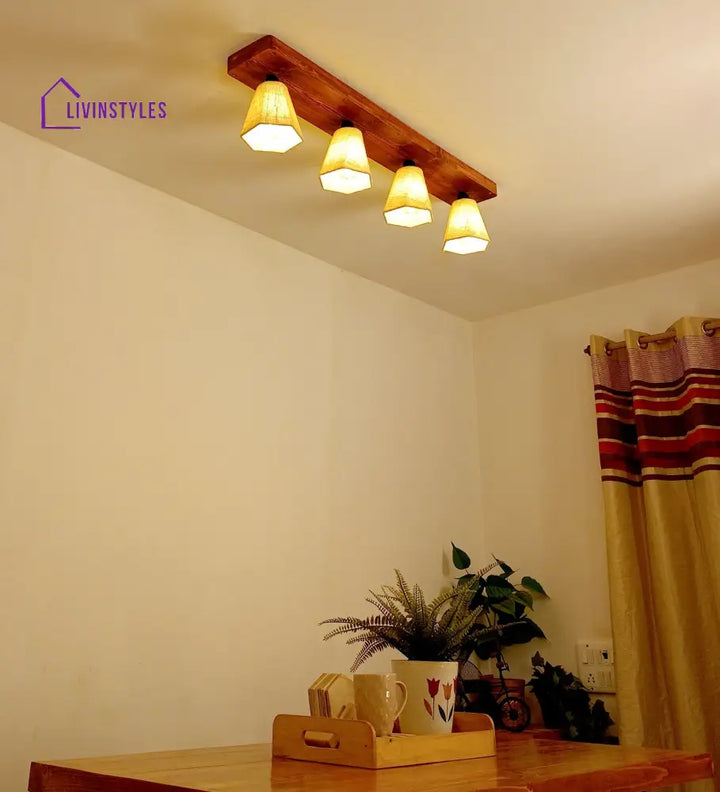 Hexagon Brown Wooden 4 Series Ceiling Lamp Lights