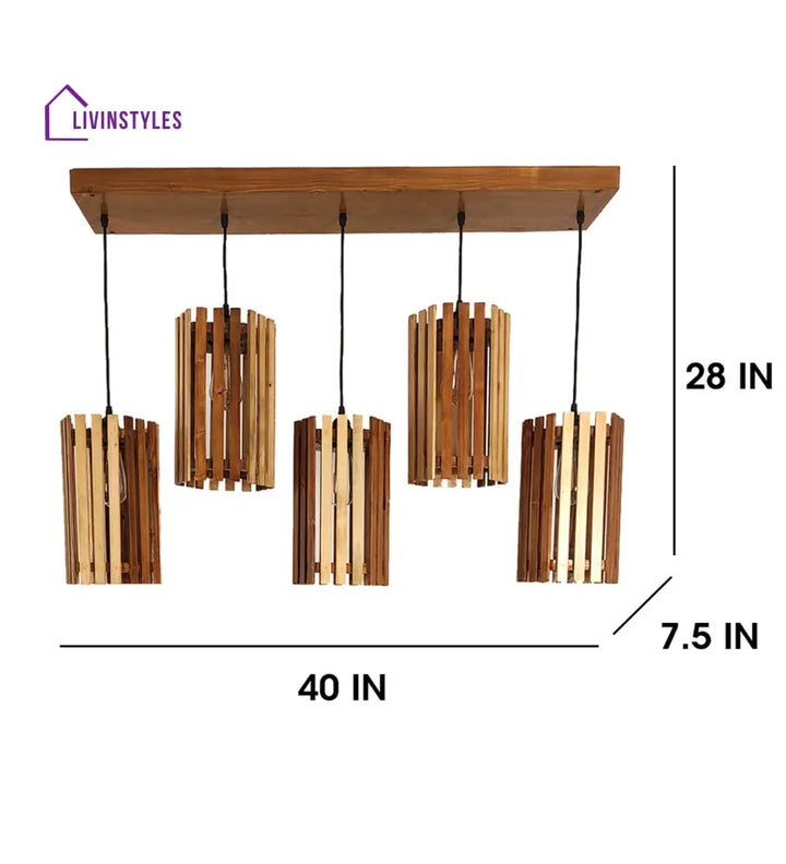 Hexar Brown Wooden 5 Series Hanging Lamp Lamps