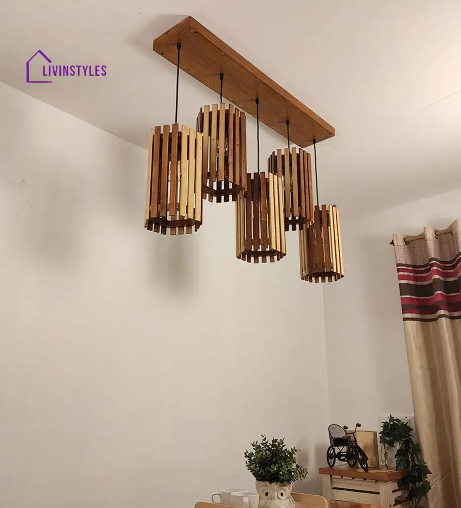 Hexar Brown Wooden 5 Series Hanging Lamp Lamps