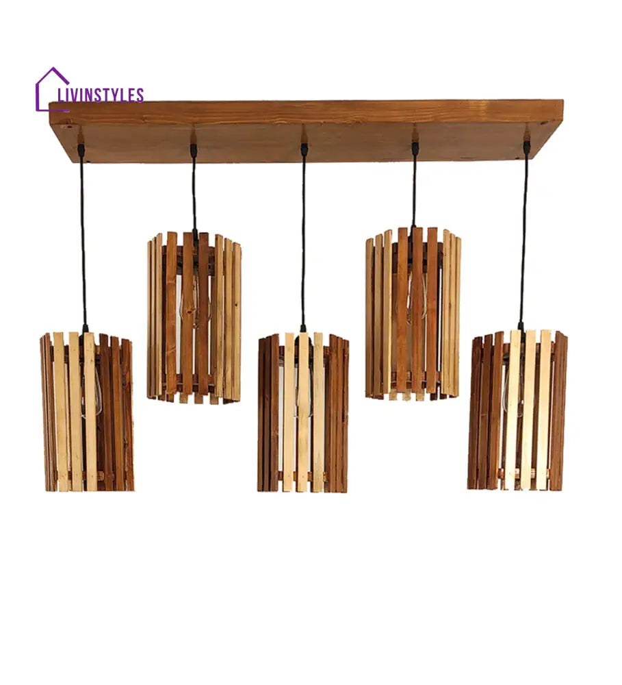 Hexar Brown Wooden 5 Series Hanging Lamp Lamps