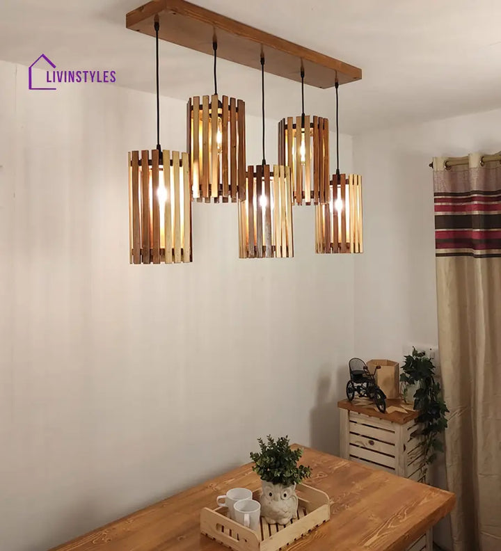 Hexar Brown Wooden 5 Series Hanging Lamp Lamps