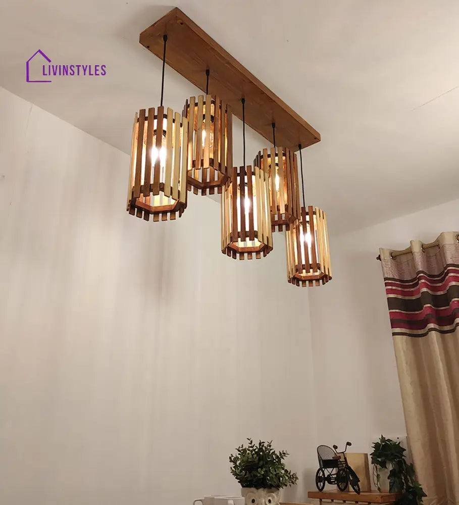 Hexar Brown Wooden 5 Series Hanging Lamp Lamps