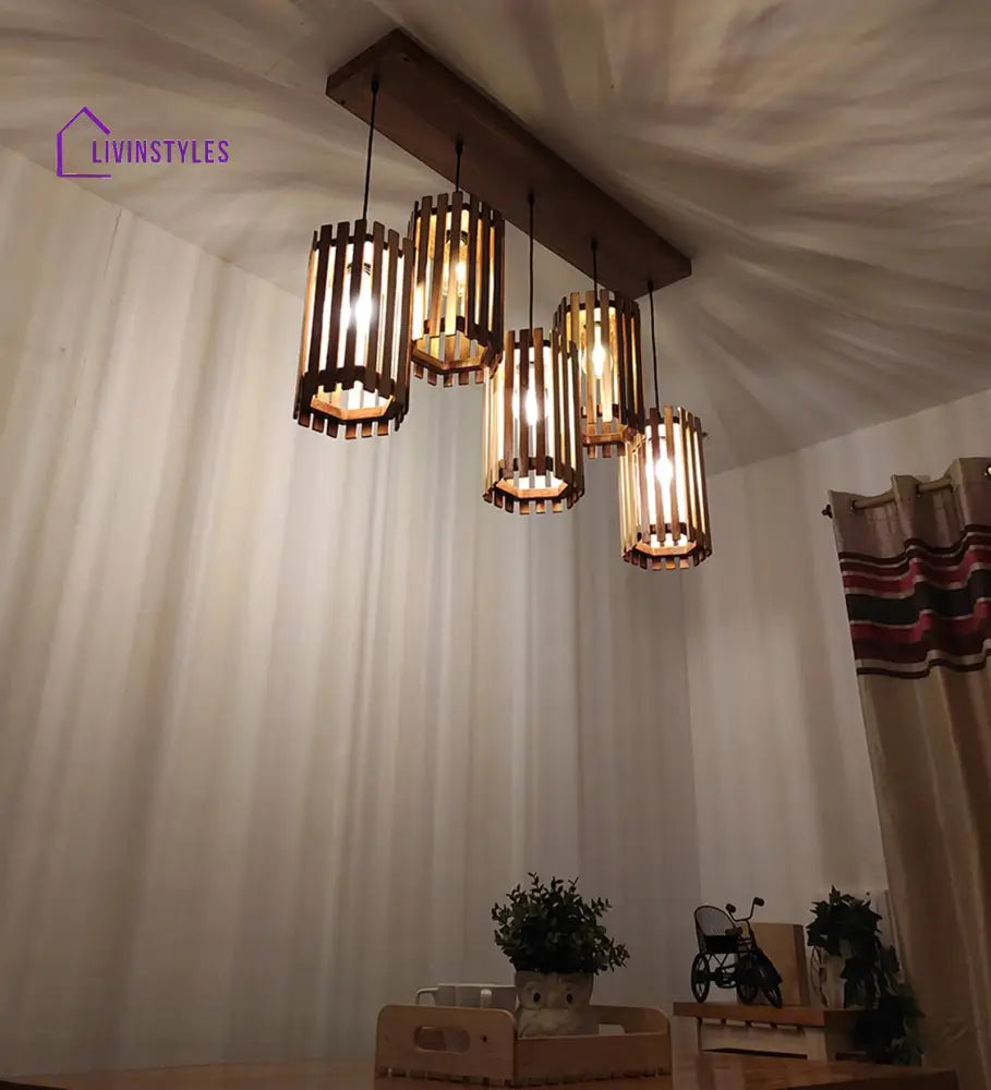 Hexar Brown Wooden 5 Series Hanging Lamp Lamps