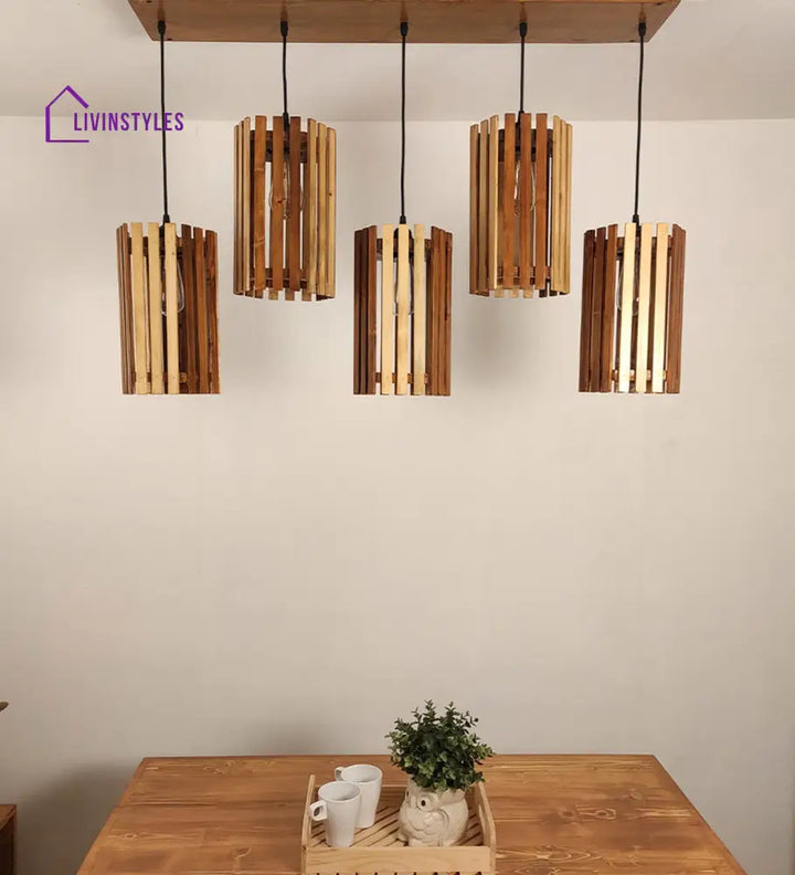 Hexar Brown Wooden 5 Series Hanging Lamp Lamps