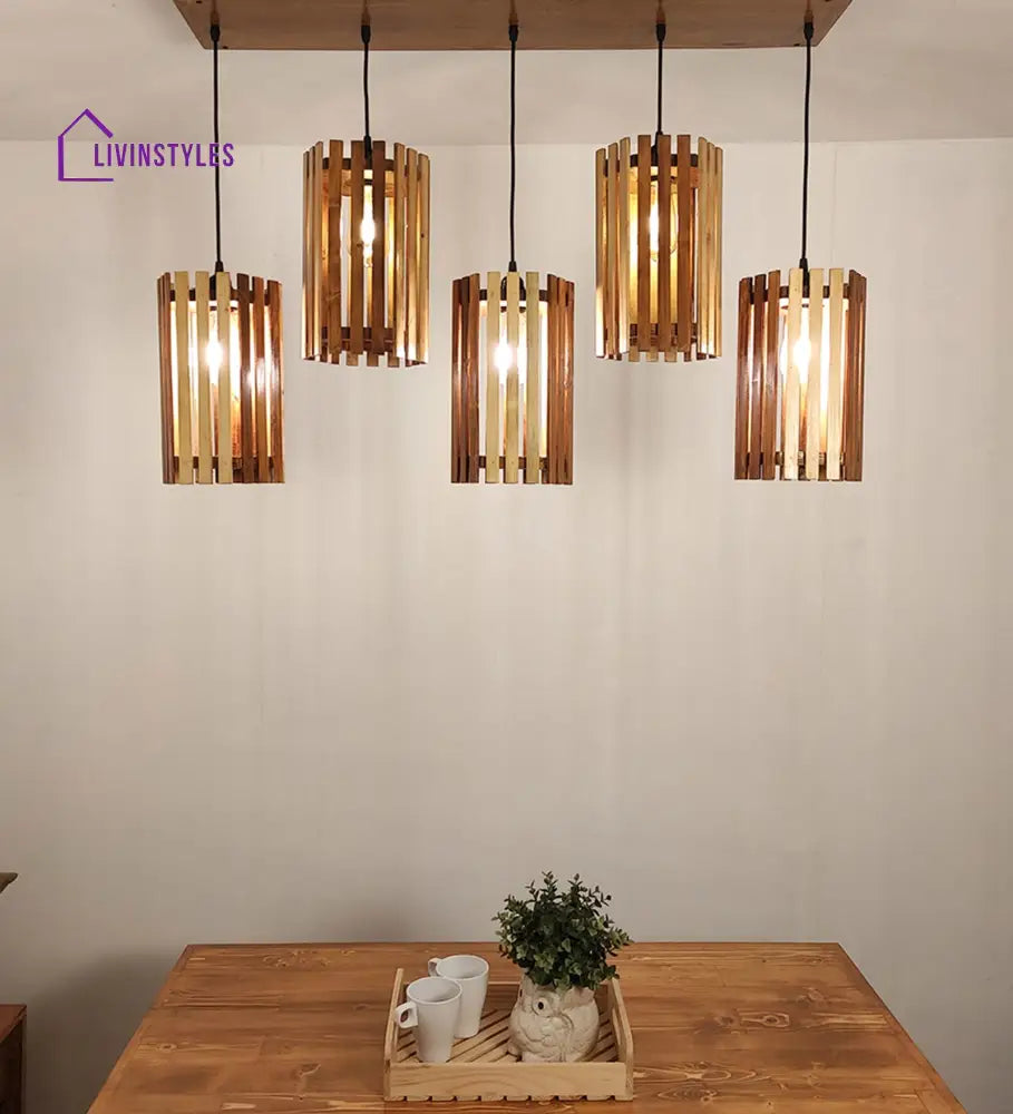 Hexar Brown Wooden 5 Series Hanging Lamp Lamps