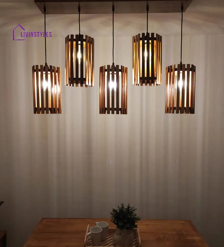 Hexar Brown Wooden 5 Series Hanging Lamp Lamps