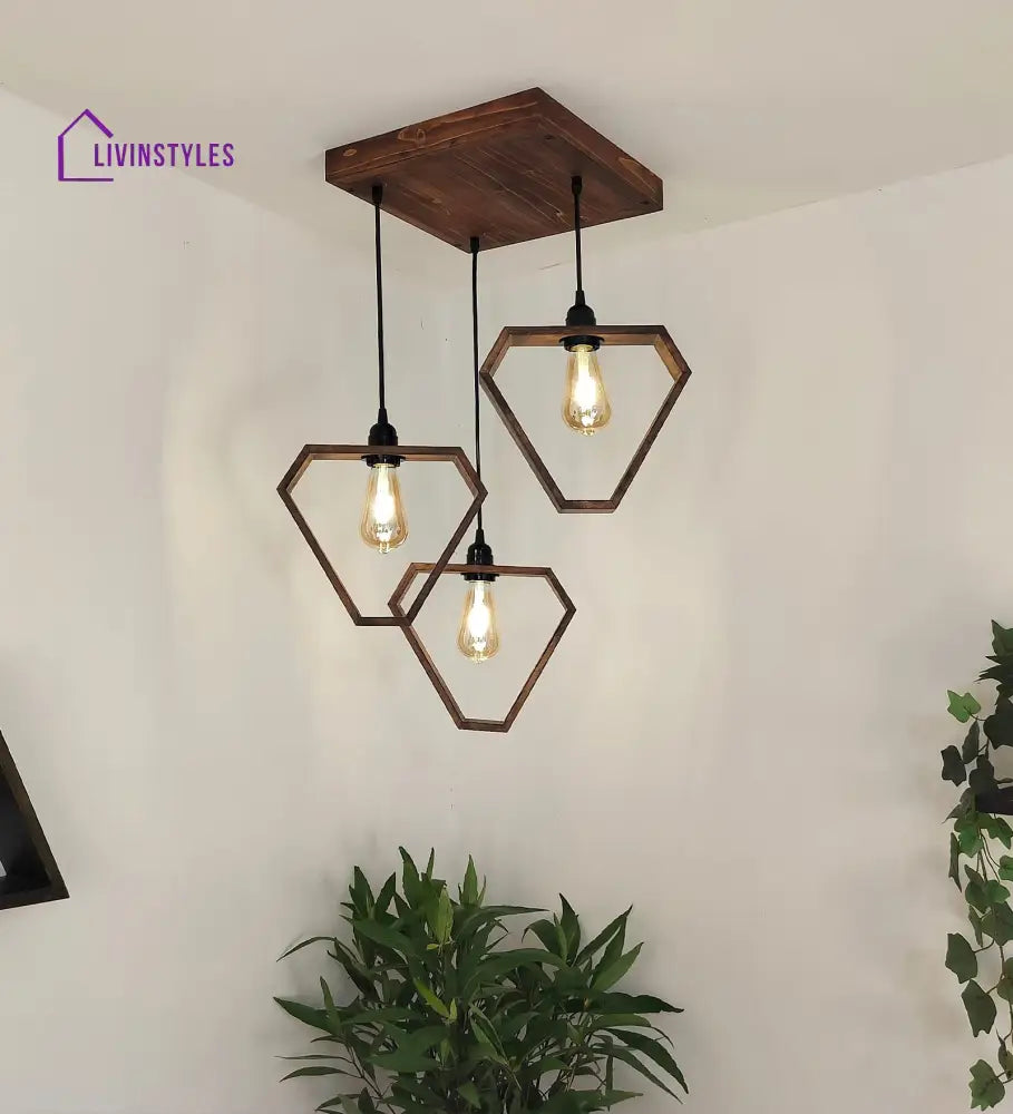 Hexar Brown Wooden Cluster Hanging Lamp Lamps