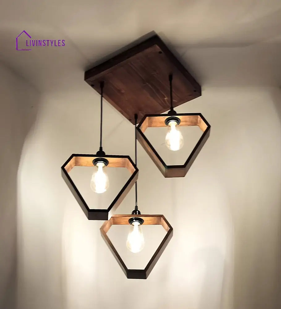 Hexar Brown Wooden Cluster Hanging Lamp Lamps