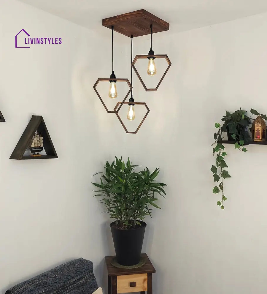 Hexar Brown Wooden Cluster Hanging Lamp Lamps