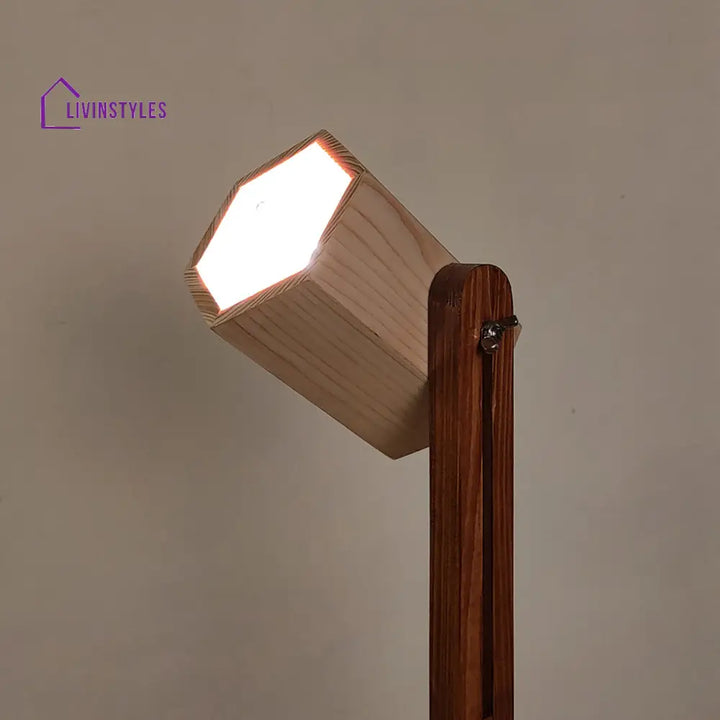 Hexspot Brown Wooden Table Lamp With Beige Lampshade Lamps