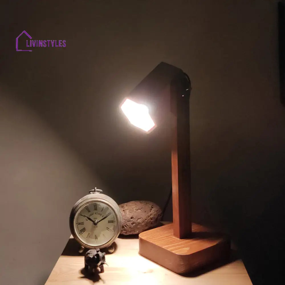 Hexspot Brown Wooden Table Lamp With Beige Lampshade Lamps