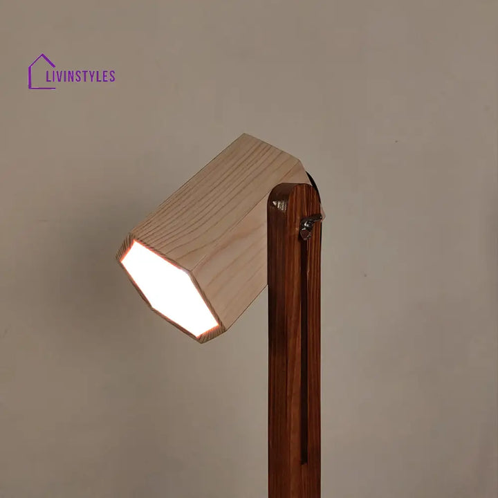 Hexspot Brown Wooden Table Lamp With Beige Lampshade Lamps